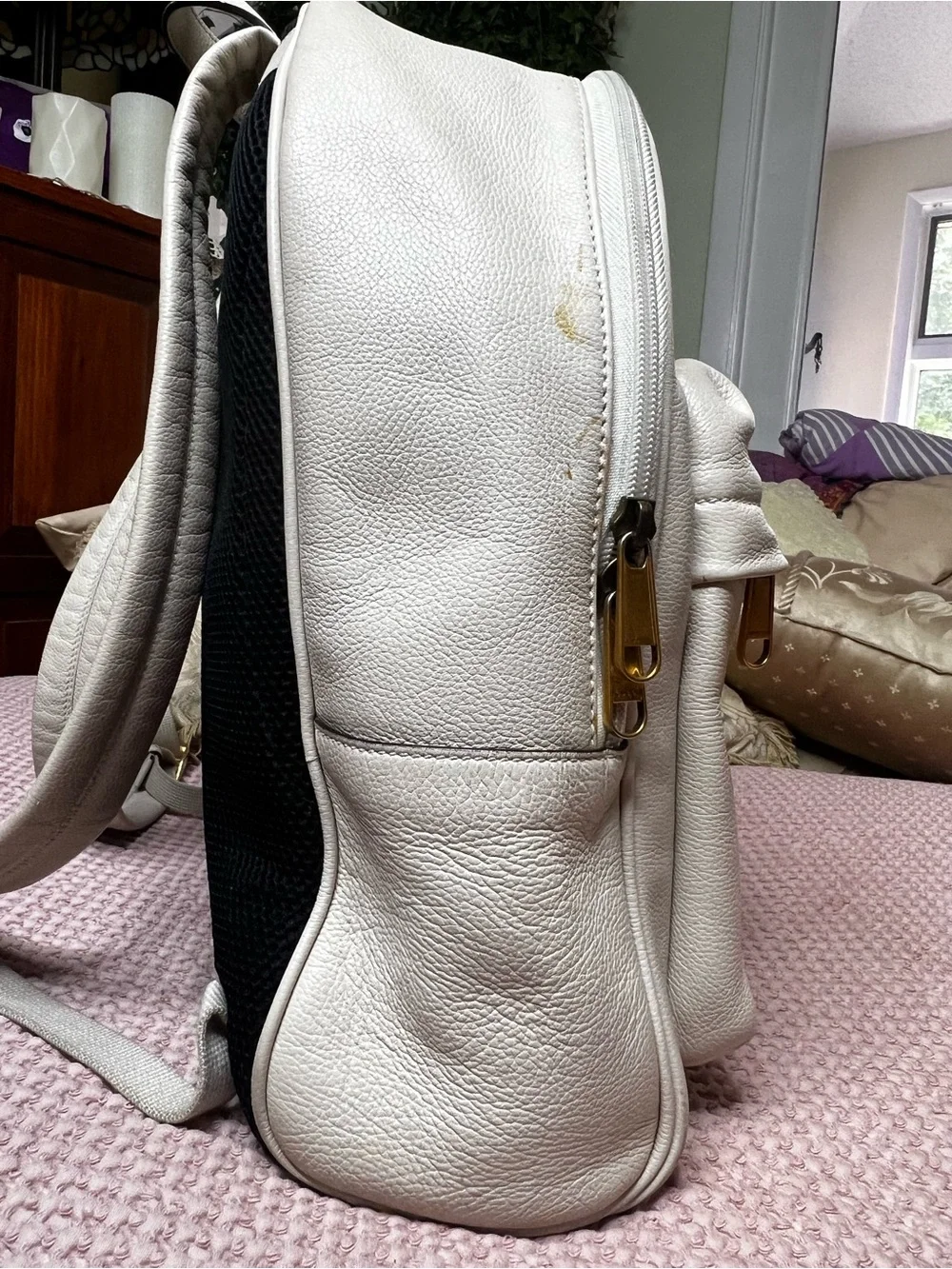 Gucci Print Large Ivory Leather Web Logo Backpack 547834